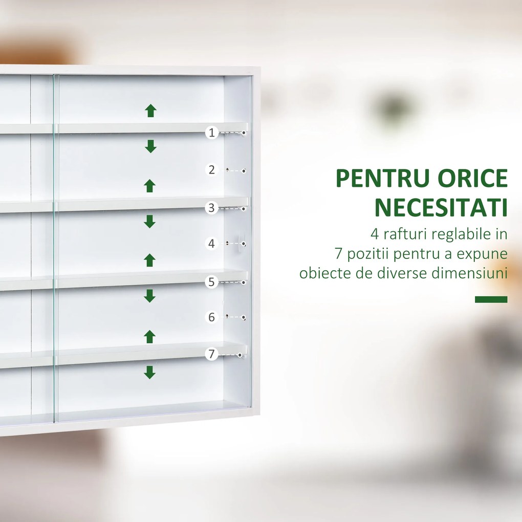 Panou cu 5 etajere, polite reglabile, 80x9.5x60cm alb HOMCOM | Aosom Romania