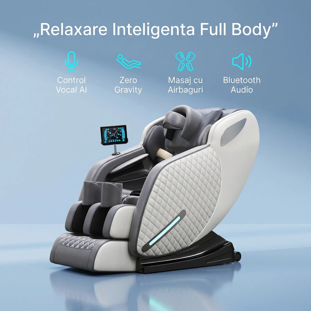 Fotoliu de masaj full body cu AI Voice, sina SL-Track si airbag 360, Gri