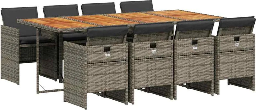 vidaXL Set mobilier grădină cu perne, 9 piese, gri, poliratan