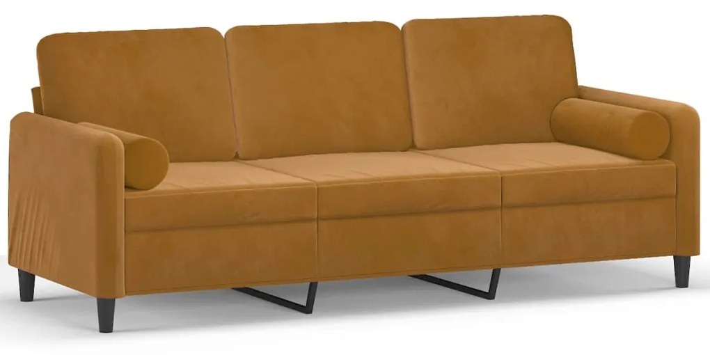 3153108 vidaXL Canapea 3 locuri cu pernuțe&pernuțe, maro, 180 cm, catifea