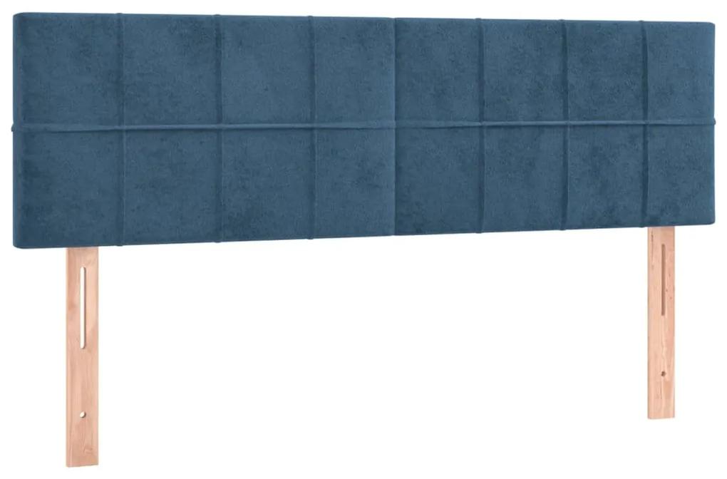 Pat box spring cu saltea, albastru inchis, 140x200 cm, catifea Albastru inchis, 140 x 200 cm, Cu blocuri patrate