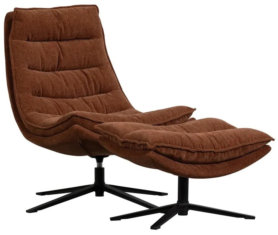 Fotoliu cu taburet maro pivotant cu tapițerie din chenille Kube – WOOOD