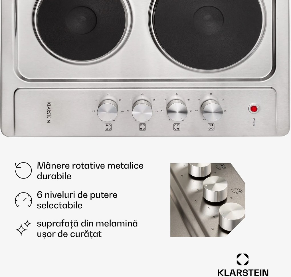 Klarstein Appetito 4, plită electrică, 5500 W, 4 plăci, 6 trepte de putere, oțel inoxidabil
