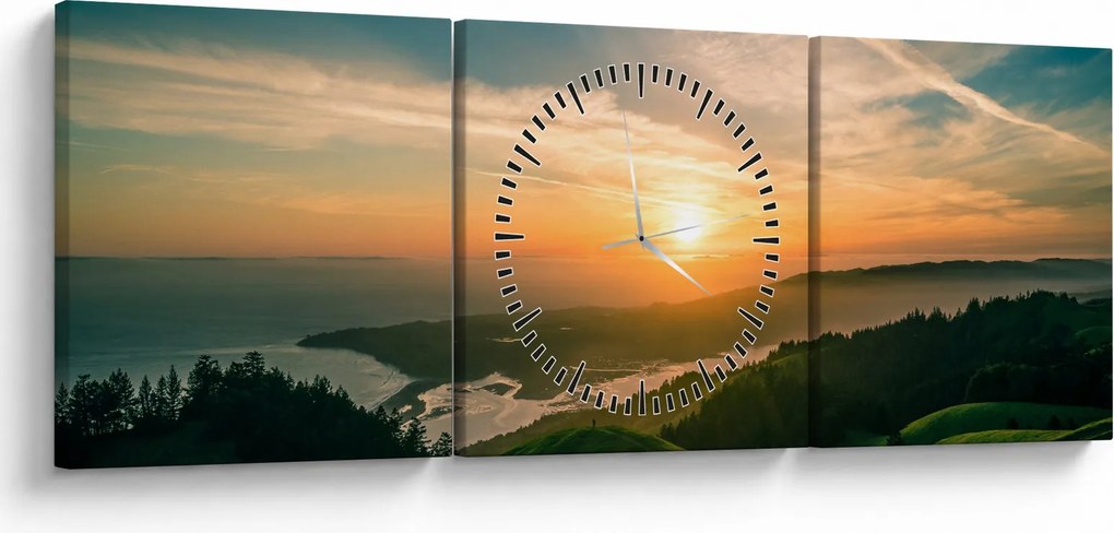 Tablou cu soarele răsărind deasupra mării (cu ceas) (90x30 cm)
