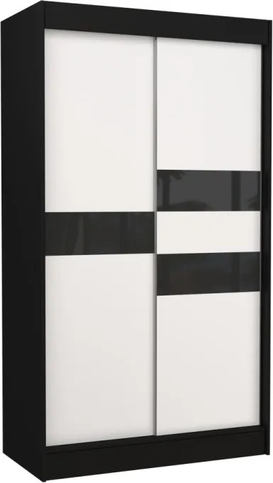 Dulap cu usi glisante 120x215 cm, Batia, ADRK Furniture (Culoare: Negru / Alb / Negru Lacobel)