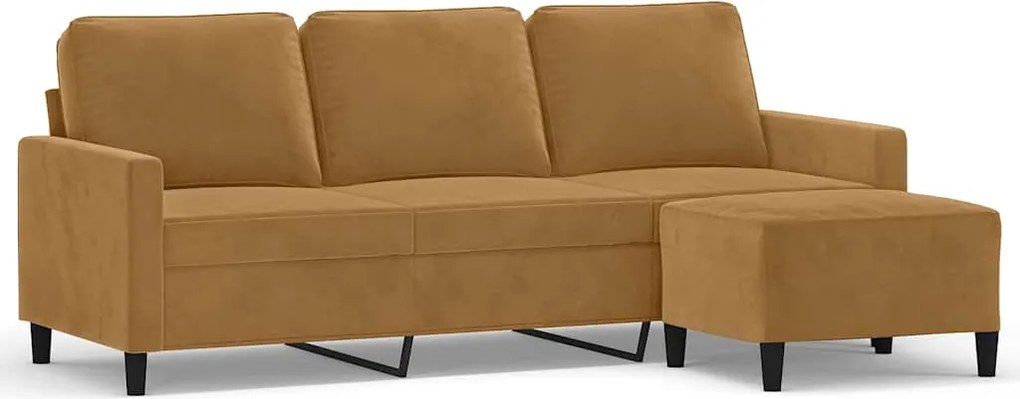 vidaXL Canapea cu 3 locuri și taburet, maro, 180 cm, catifea