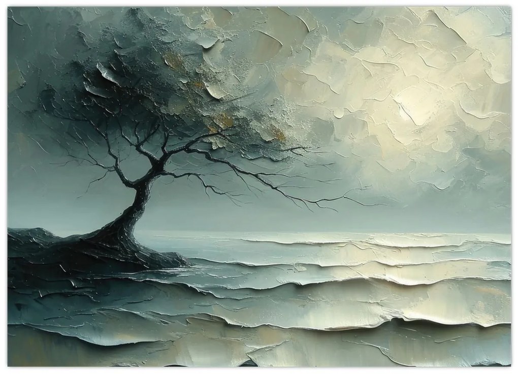 Tablou - pictură în ulei de un copac cu oceanul (70x50 cm)