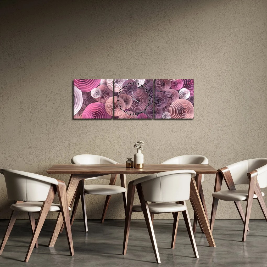 Tablou abstract a florii de trandafir (cu ceas) (90x30 cm)
