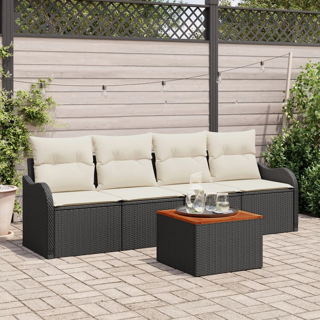 vidaXL Set de canapele pentru grădină 5 pcs Negru Rattan poli