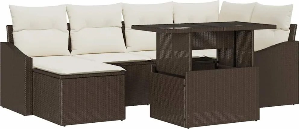 vidaXL Set de canapele pentru grădină cu pernă 7 pcs Maro și Crem