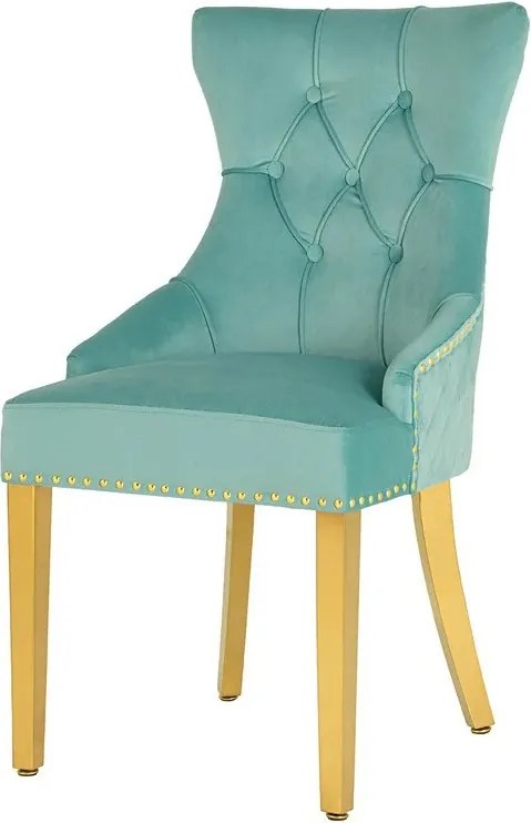 Set 2 scaune Stil Baroc, Catifea, Albastru Deschis, Metal, Auriu, Castle
