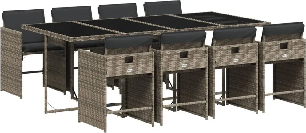 vidaXL Set mobilier grădină cu perne, 9 piese, gri, poliratan