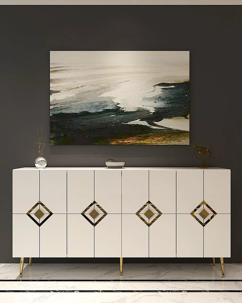 Consola, Hanah Home, Robber KB150, 150x75x35 cm, Alb/Auriu