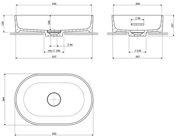 OMNIRES OVOUNMB - Lavoar pe blat OVO 55x36 cm dolomit albastru mat