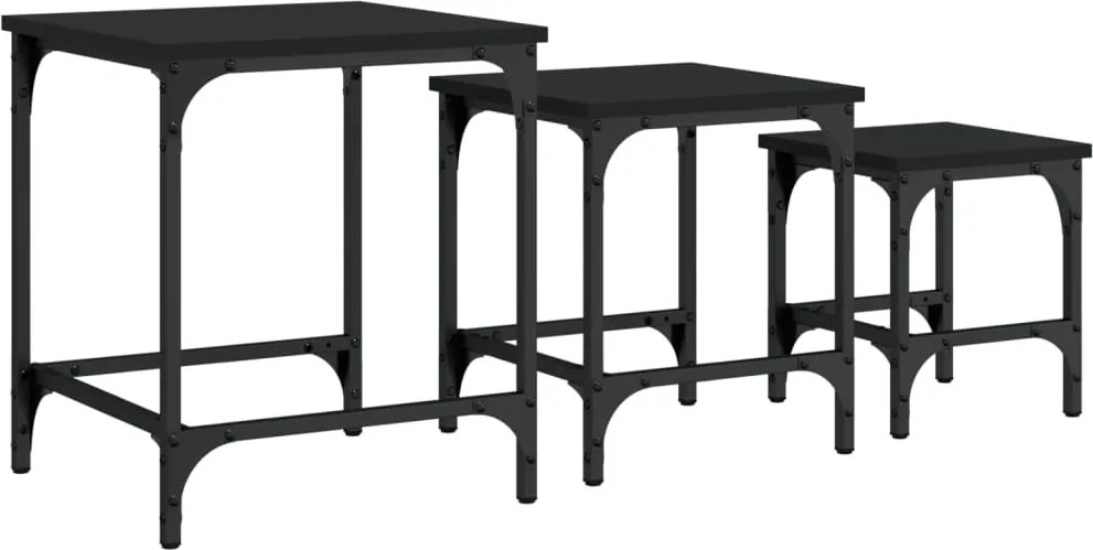 vidaXL Mese suprapuse de cafea, 3 buc, negru, lemn prelucrat