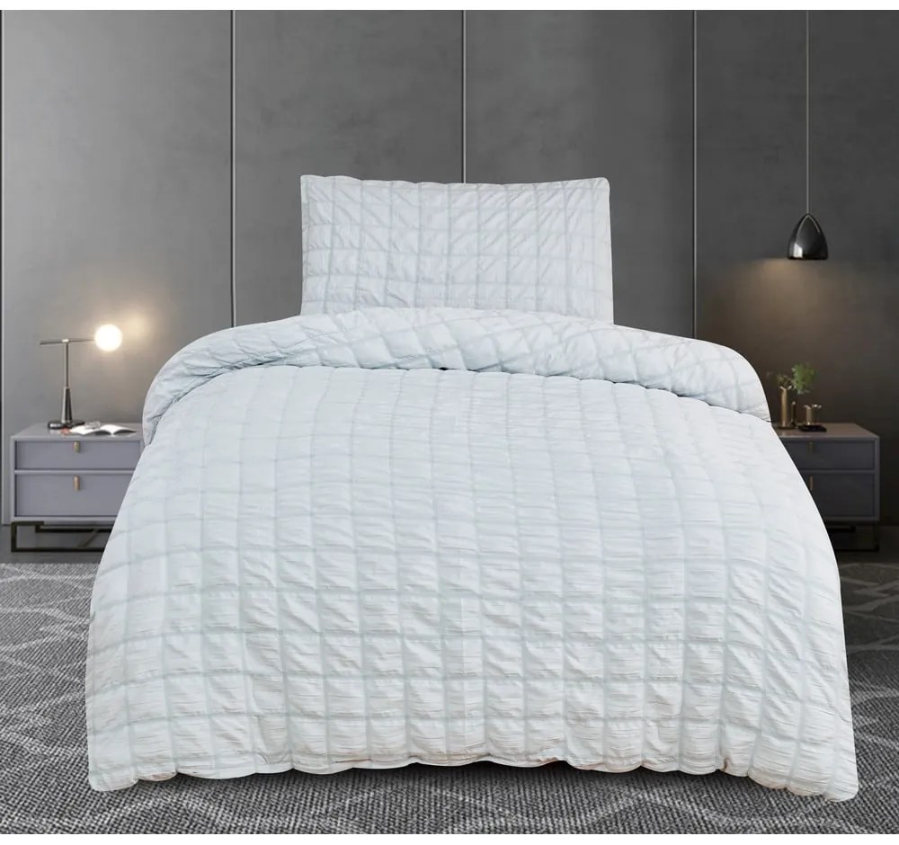 Lenjerie de pat gri deschis din țesătură crep pentru pat de o persoană 140x200 cm Naomi – My House