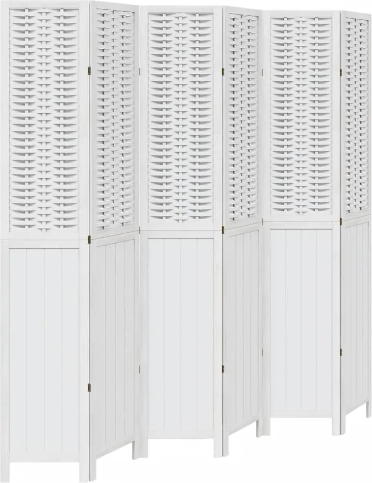 vidaXL Paravan cameră 6 panouri, alb, lemn masiv paulownia