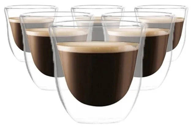 Set 6 pahare cafea, pereți dubli, sticlă borosilicată, 70 ml
