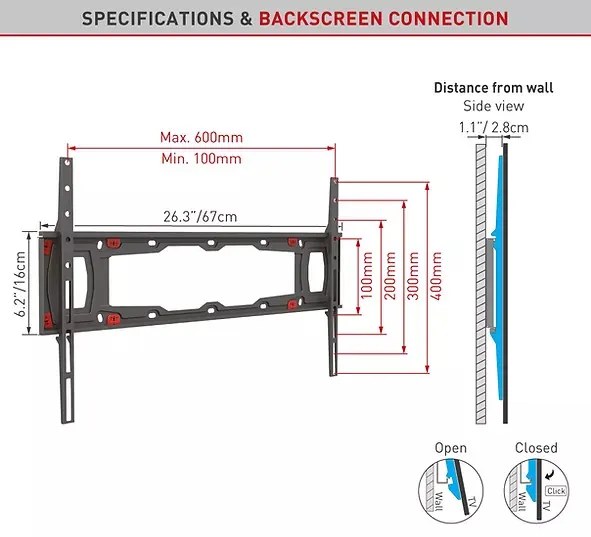 Suport TV perete Barkan fix 29-75" 43kg | Produs de Calitate Superioară