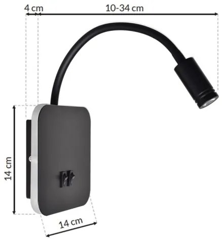 Veioză LED flexibilă de perete BASE 1xLED/8W+1xLED/2W/230V negru/argintiu