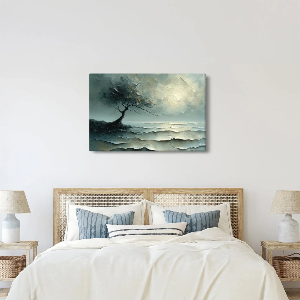 Tablou - pictură în ulei de un copac cu oceanul (90x60 cm)