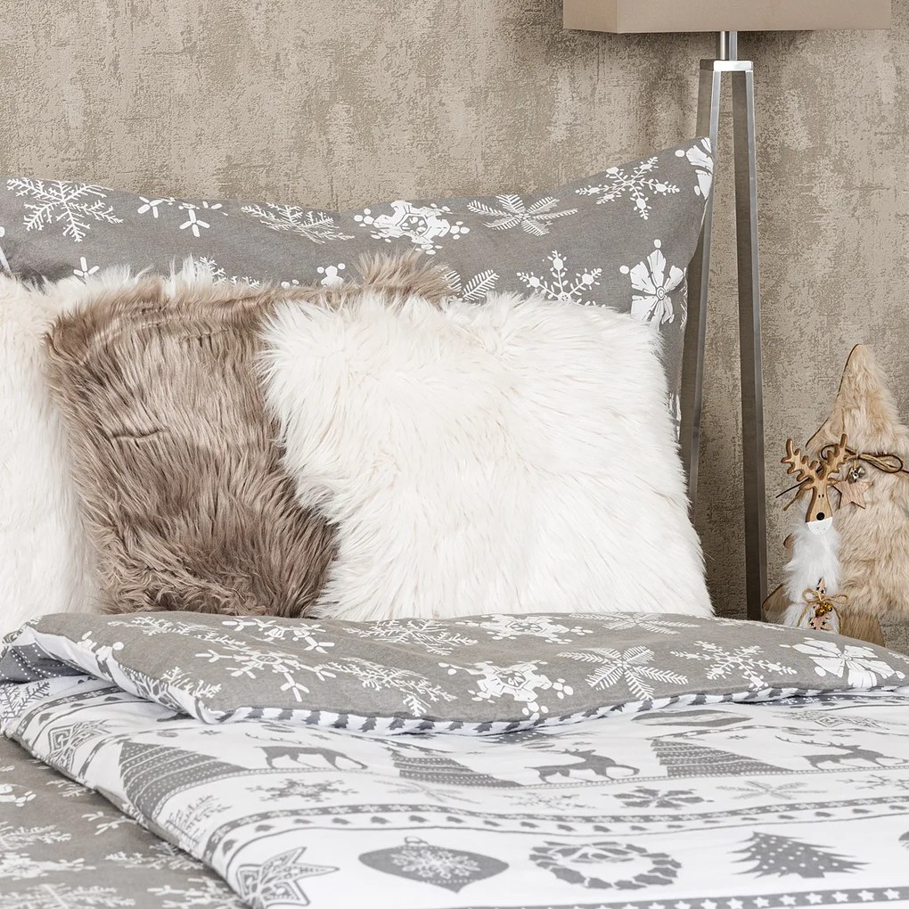Lenjerie pat bumbac flanel 4Home Christmas Time, gri, 140 x 220 cm, 70 x 90 cm