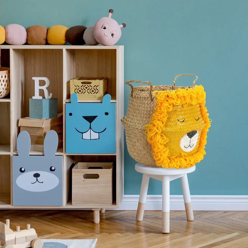 Coș de jucării pentru copii galben/în culoare naturală din iarbă-de-mare ø 30x28 cm Lion – Compactor