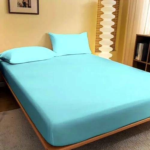 Cearceaf de pat cu elastic, 160x200cm, 2 fete de perna, 50x70cm, bumbac, bleu