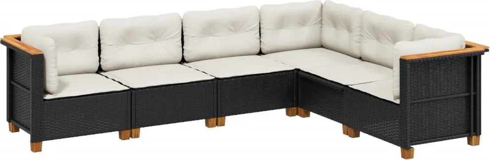 vidaXL Set mobilier de grădină cu perne, 6 piese, negru, poliratan