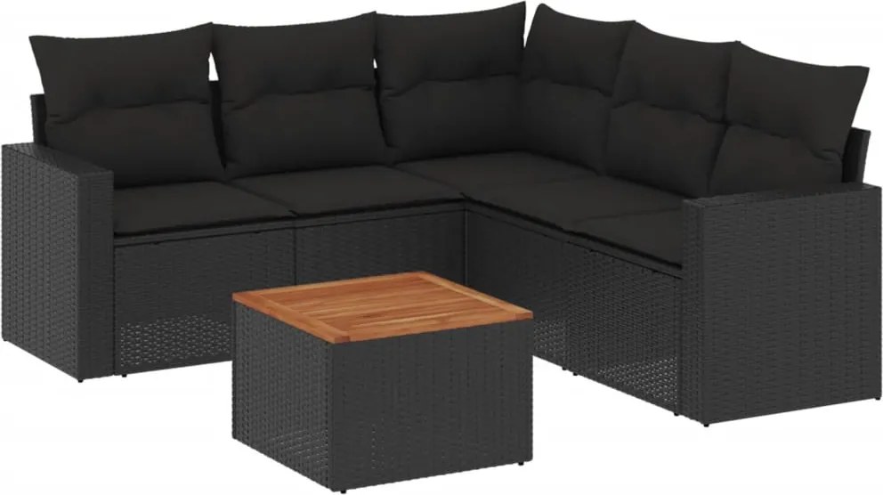 vidaXL Set mobilier de grădină cu perne, 6 piese, negru, poliratan