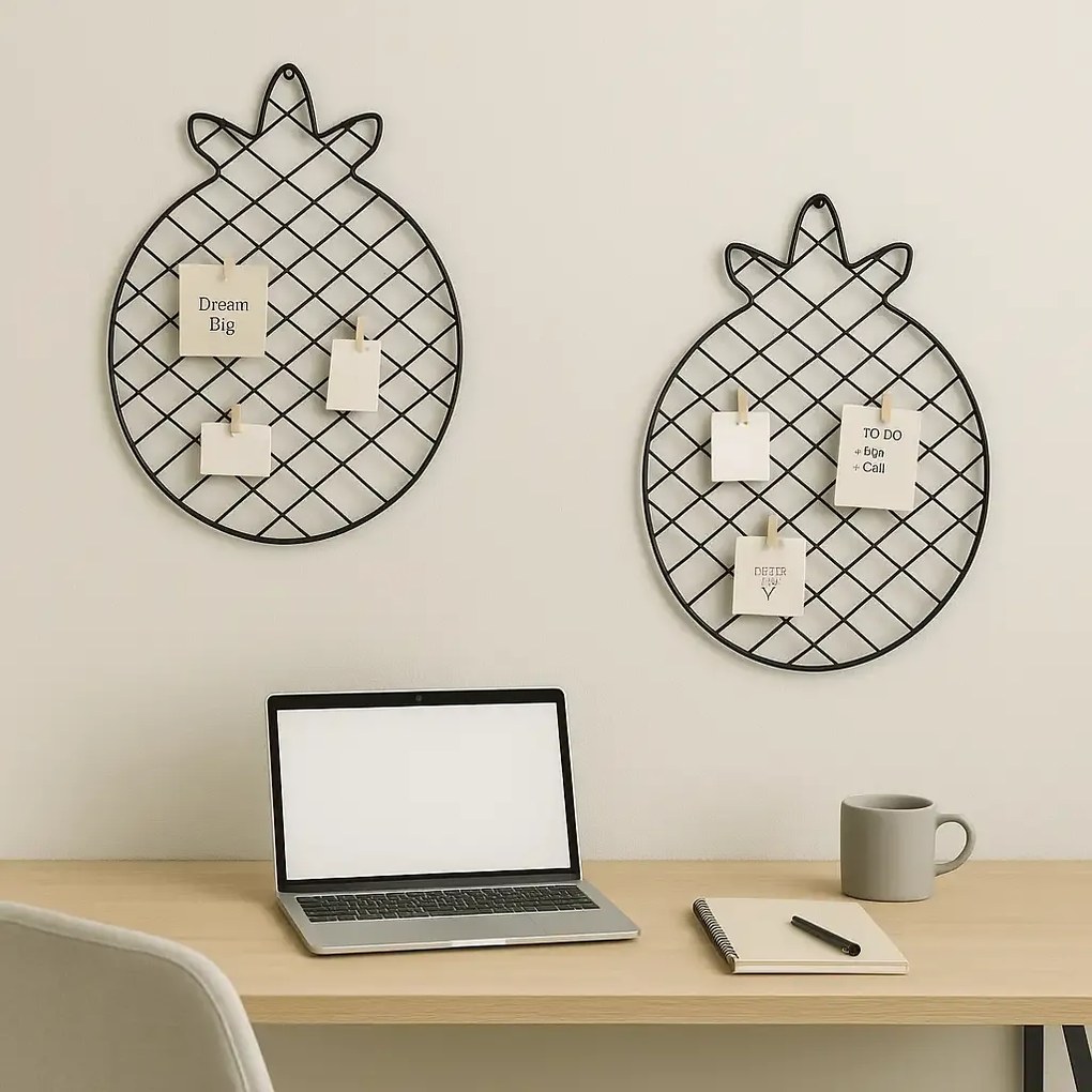 set 2 bucati Panou foto metalic , Ananas Homs, 47 x 36 cm, negru