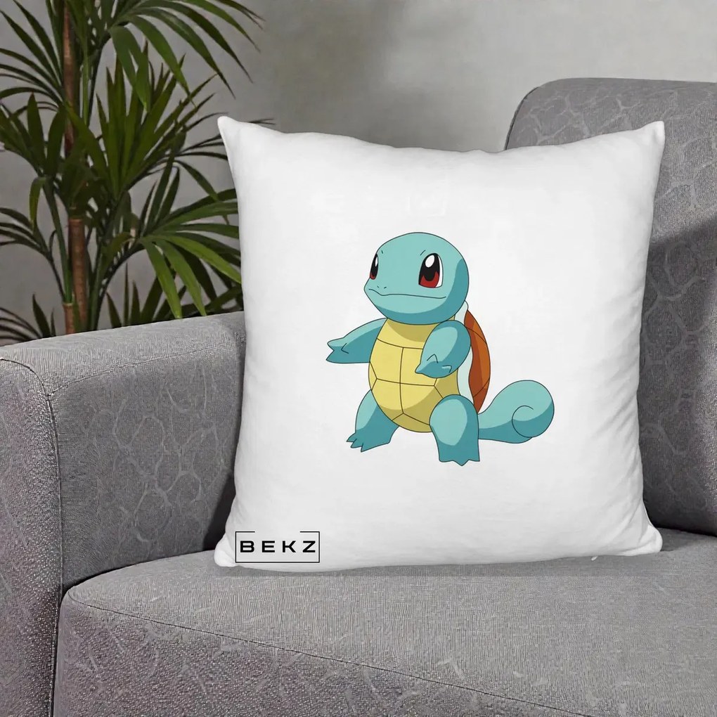 Perna Personalizata Squirtle Pokemon, 40x40 cm, Alb Pufos, Husa Detasabila, Perna Inclusa, BEKZ®