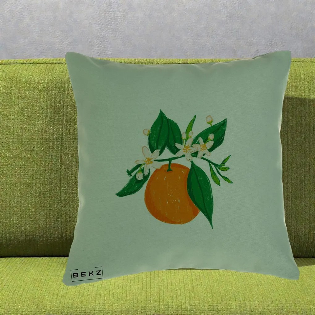 Perna Decorativa Portocala in Floare, 40x40 cm, Verde, Husa Detasabila, Perna Inclusa, BEKZ®