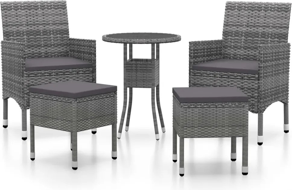 vidaXL Set mobilier de grădină, 5 piese, gri, poliratan