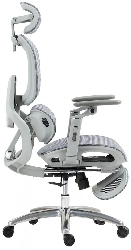 VIGOCHAIR ULTRA PRO VENT Scaun ergonomic, suport lombar cu masaj si incalzire, sezut cu ventilatie, sezut translatie, spatar reglare verticala, cotiere 6D, suport picioare, Full Mesh, Gri