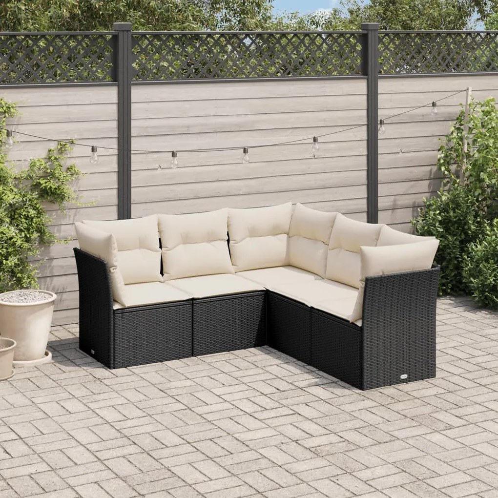 3217616 vidaXL Set mobilier de grădină cu perne, 5 piese, negru, poliratan