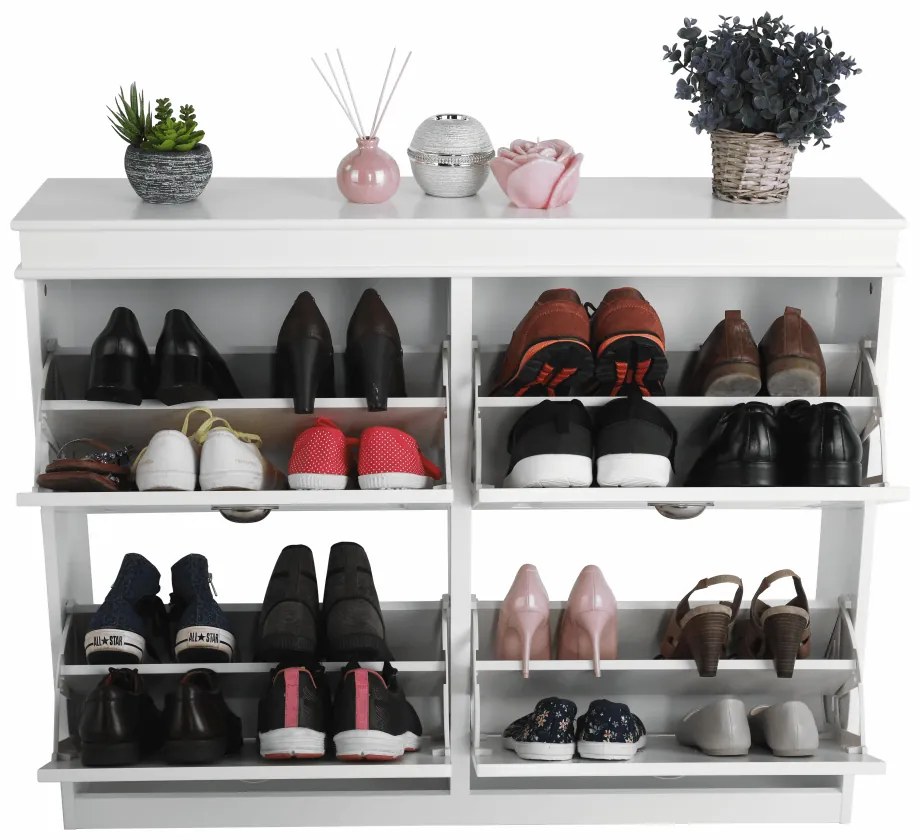 Pantofar mdf pal alb , 4 compartimente , suporturi inclinabile duble , Bortis Impex alb, 105 cm, 24 cm, 82.5 cm