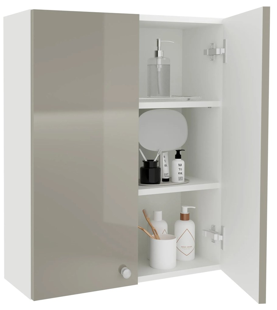 Corp Baie Zaria, Suspendat, 2 Usi, Gri Lucios/Alb, MDF, L 60 x l 22 x H 72 cm