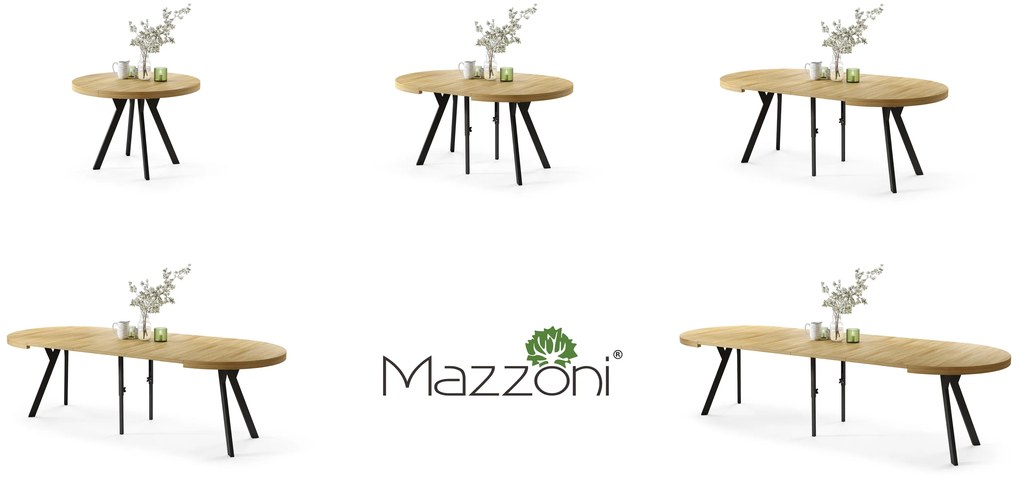 Mazzoni EXPANSO Stejar American/picioare negre - MASĂ MARE ROTUNDĂ Ø110 EXTENSIBILĂ PÂNĂ LA 310 cm CU PICIOARE Y LOFT/INDUSTRIALĂ