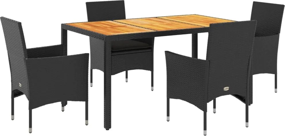 vidaXL Set mobilier grădină perne 5 piese negru poliratan/lemn acacia