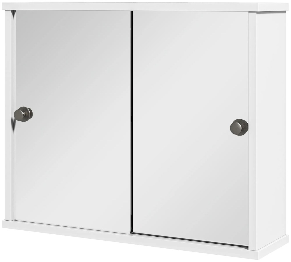 kleankin Dulap cu Oglindă de Perete cu Poliță Reglabilă și Ușă Glisantă Dublă pentru Lavoar 55x15x45 cm Alb Lucios | Aosom Romania