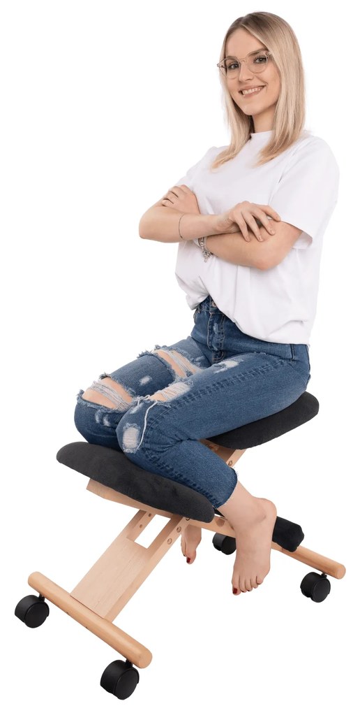 Scaun genunchi ergonomic, negru / fag, GROCO