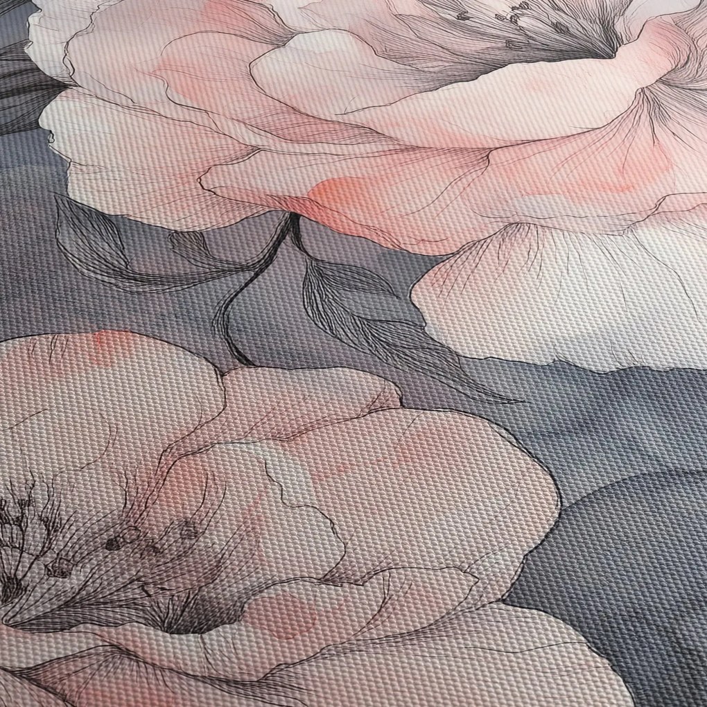 Tablou - Schiță de flori (cu ceas) (90x30 cm)