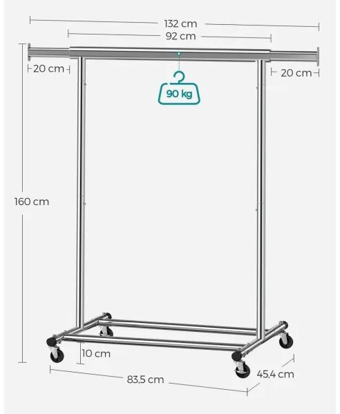 Cuier mobil de podea LINEA, argintiu