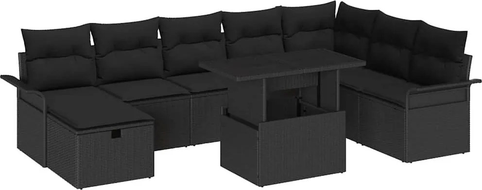 vidaXL Set de canapele pentru grădină cu pernă 9 pcs Negru Rattan poli