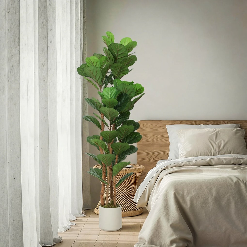 HOMCOM Plantă Artificială Ficus Lyrata 150 cm - Verde | Aosom Romania