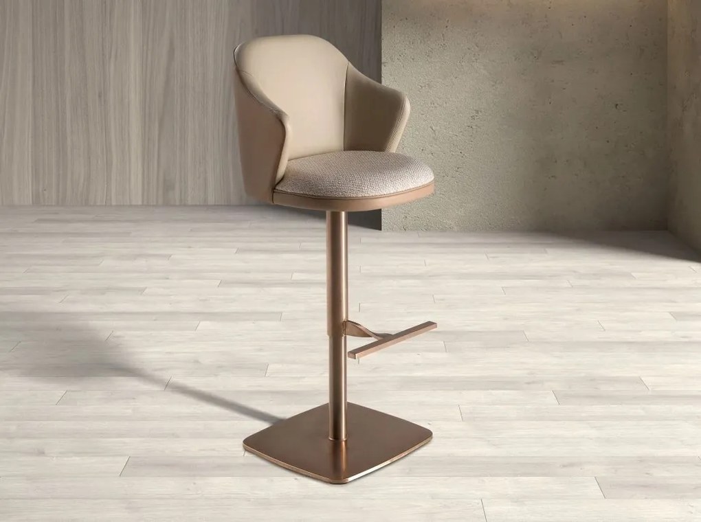 Scaun de bar pivotant cu inaltime reglabila Stool crem/ maro