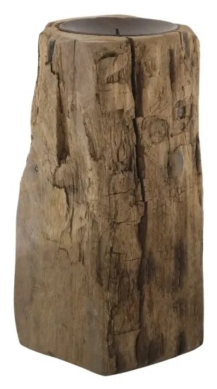 Suport pentru lumanare din lemn reciclat, H22 cm, Grimaud
