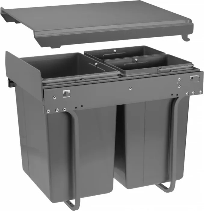 Cos gunoi incorporabil GTV Practi Eco, colectare selectiva, pentru corp de 400 mm, gri antracit, 2 x 10 l + 1 x 20 l Gri antracit, Plastic, L:364 mm;
