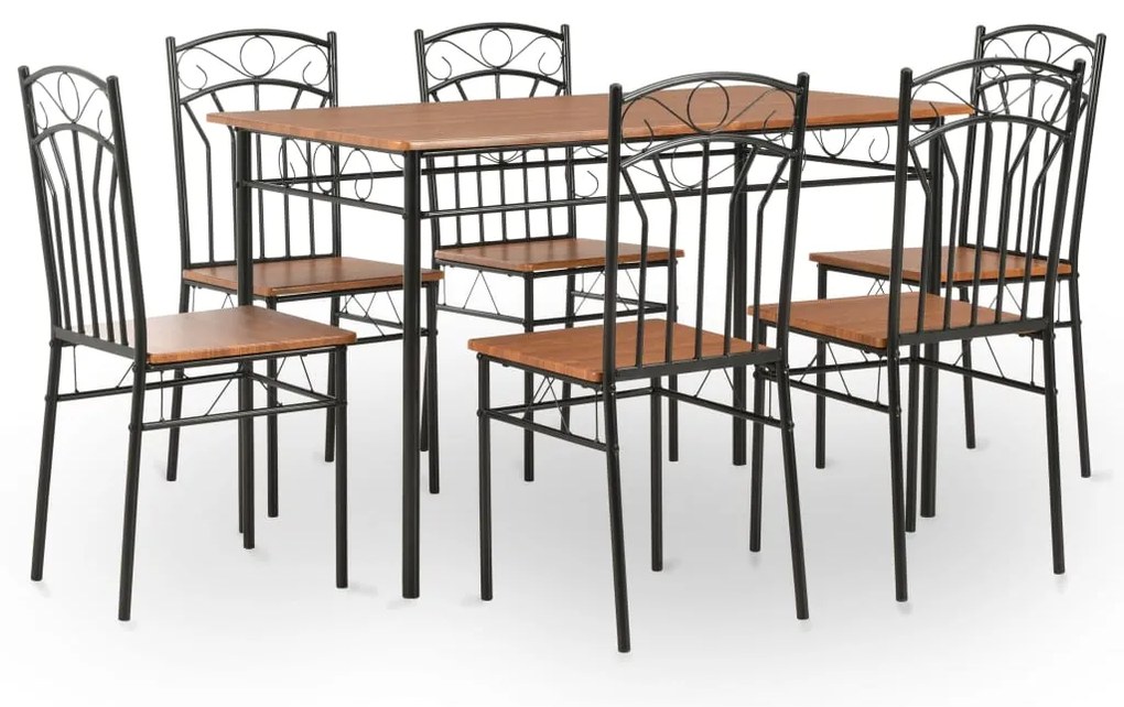 vidaXL Set mobilier de bucătărie, 7 piese, maro, MDF și oțel